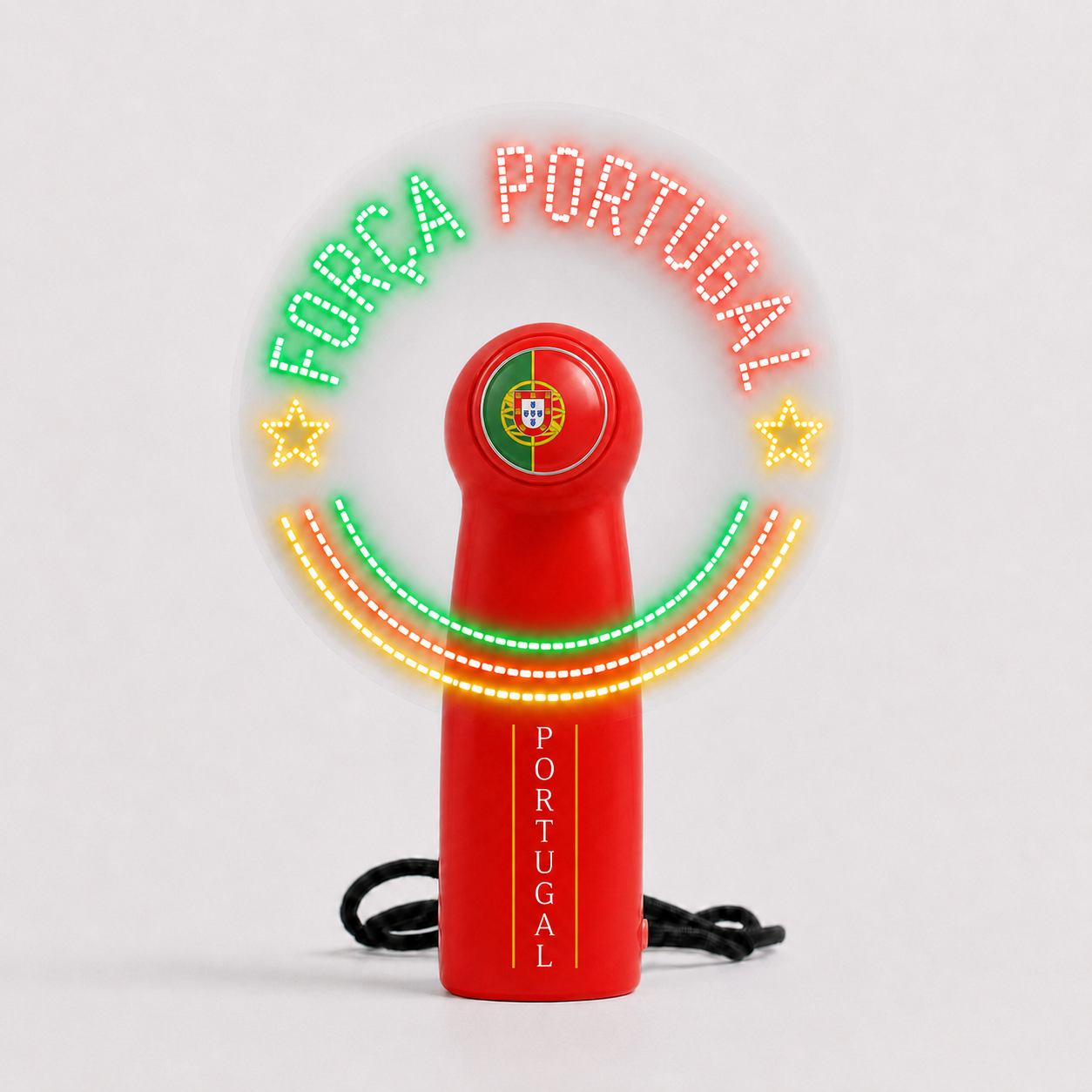 Portugal LED message handheld fan with LED slogan style